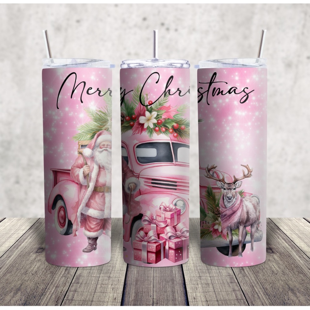 Hand Crafted Pink Holiday Tumbler